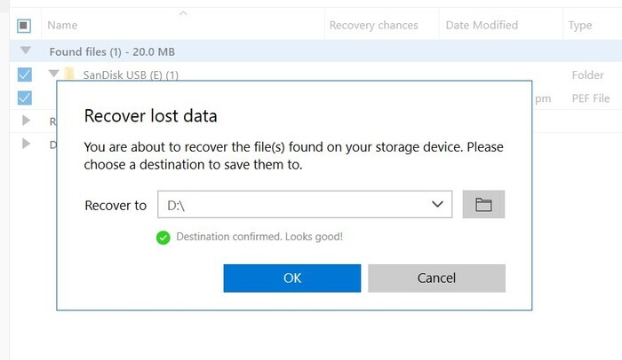 PEF disk drill select destination