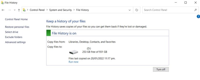 PEF file history system