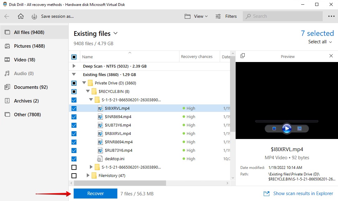 Recovering the marked files