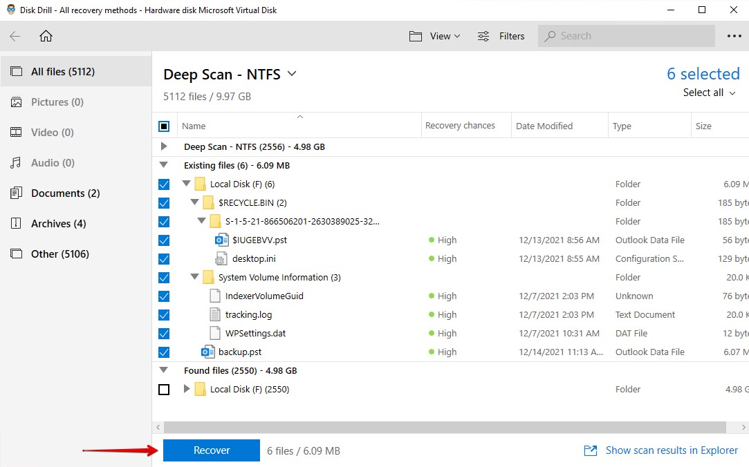 Recovering the marked files using Disk Drill.