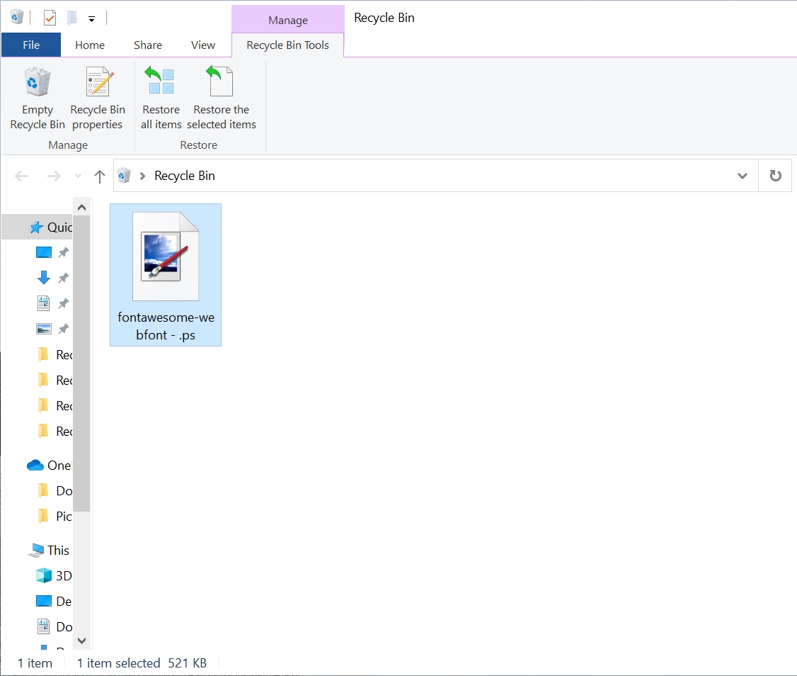 A PS file in the Windows Recycle Bin.