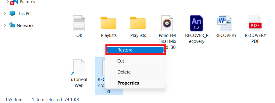 recovering data from the recycle bin