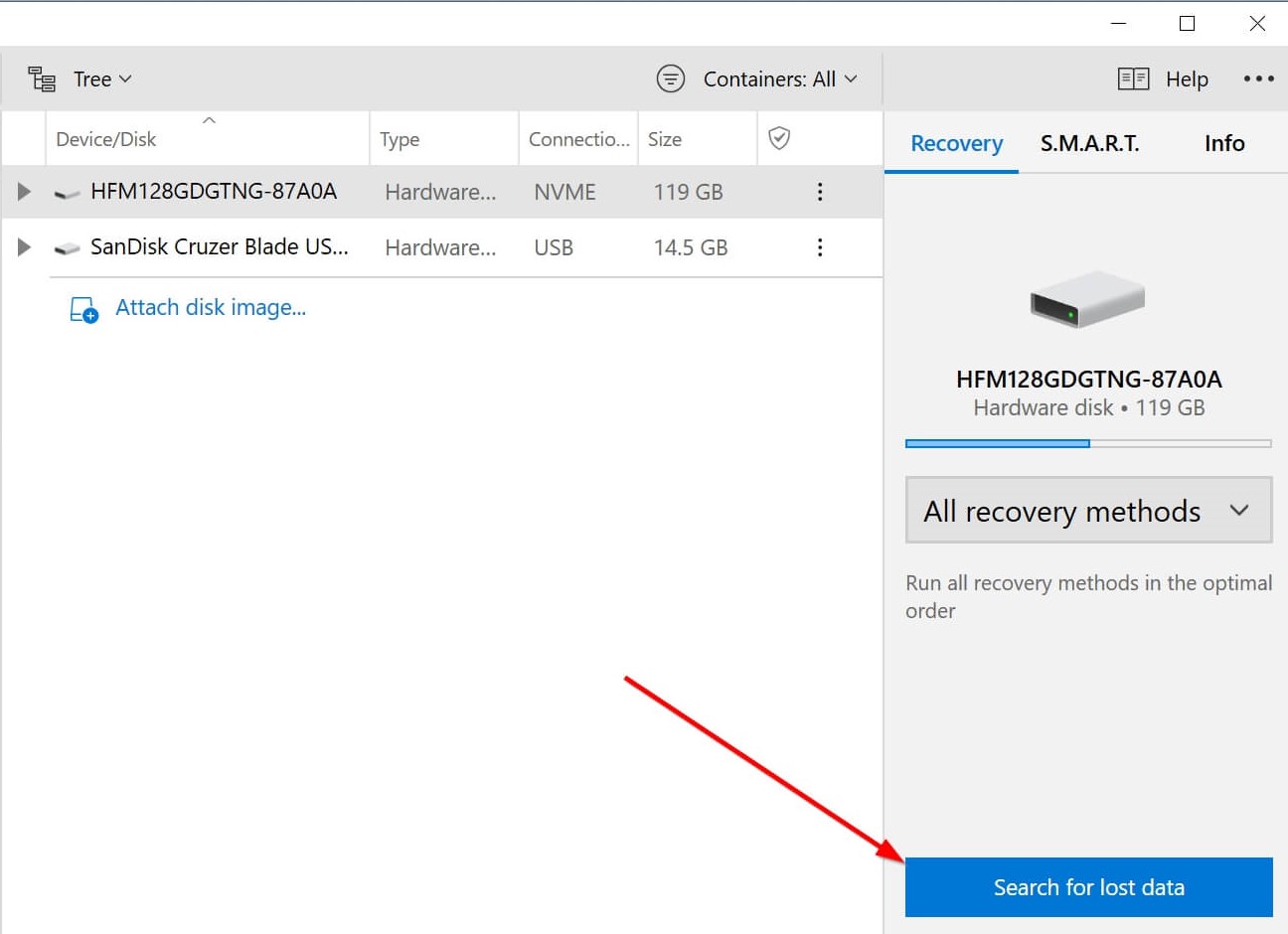 Search for lost data option in Disk Drill.