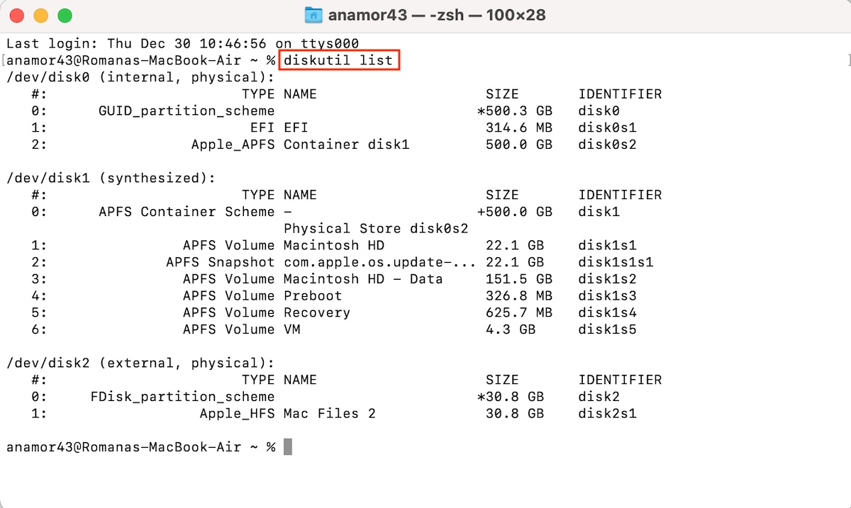 view disks via Terminal on Mac