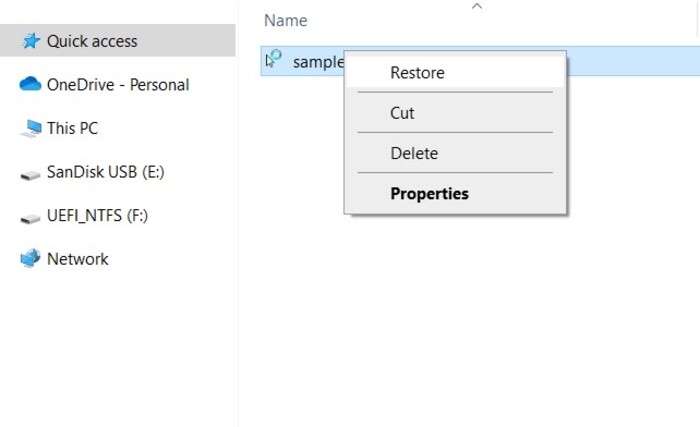 recycle bin properties