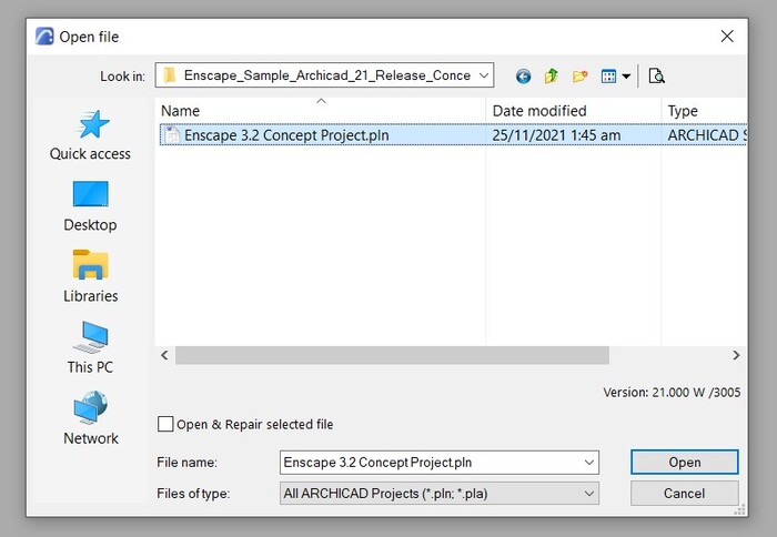 archicad open file