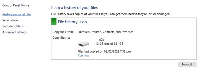 file history is on