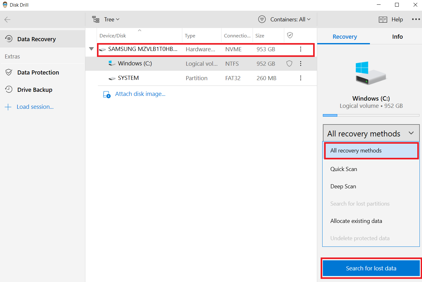 selecting disk for data recovery