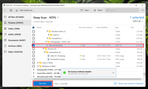 selecting files for recovery in Disk Drill