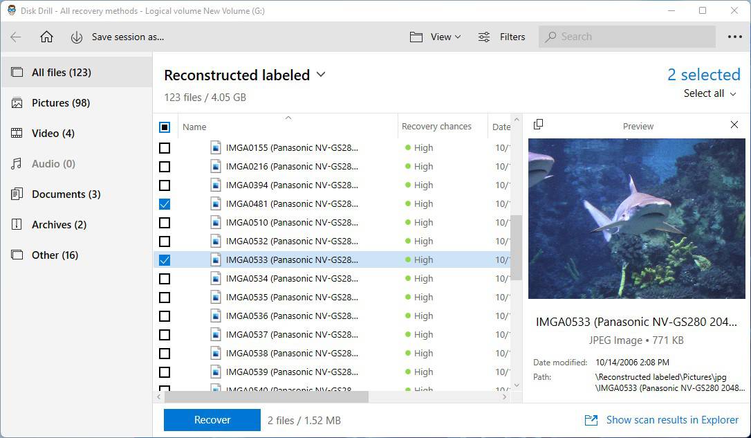 Disk Drill File Selection