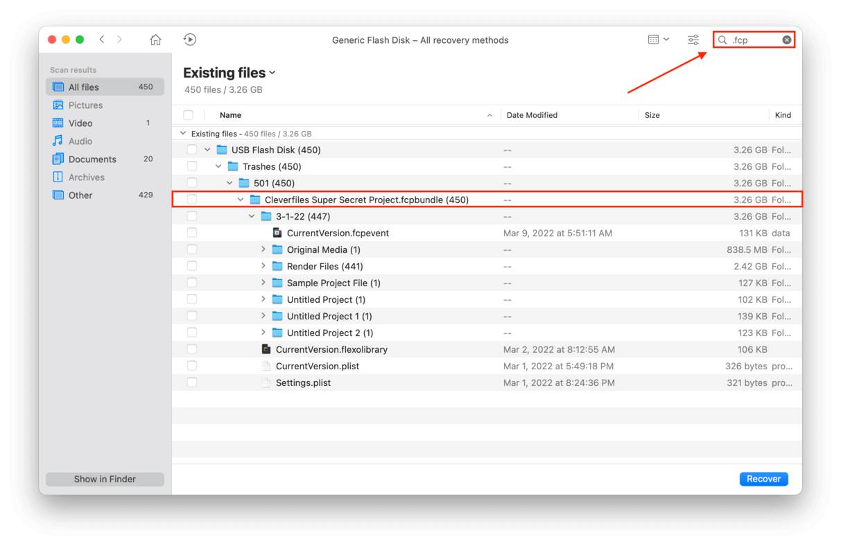 Disk Drill scan results window