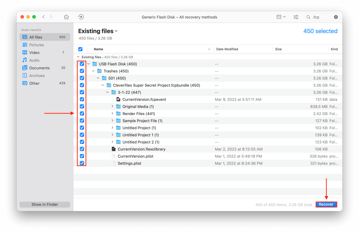 Disk Drill file recovery selection