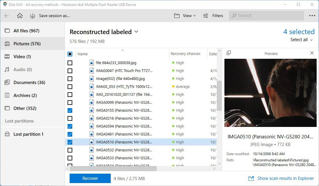 photo recovery from a formatted SD card using Disk Drill