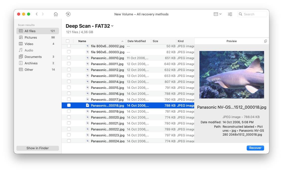 Mac Disk Drill Located Files List