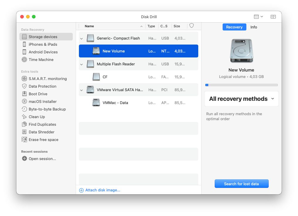 Disk Drill for Mac recovering files from a formatted CF card