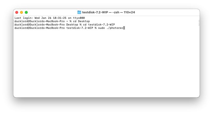Mac Terminal PhotoRec CD Folder