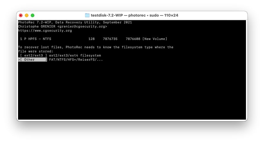 Mac Terminal PhotoRec Choose File System