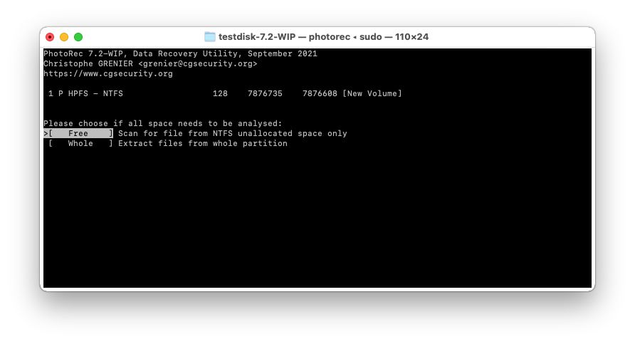 Mac Terminal PhotoRec Scan Type