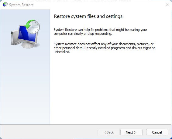 System Restore Undo Restore Underway