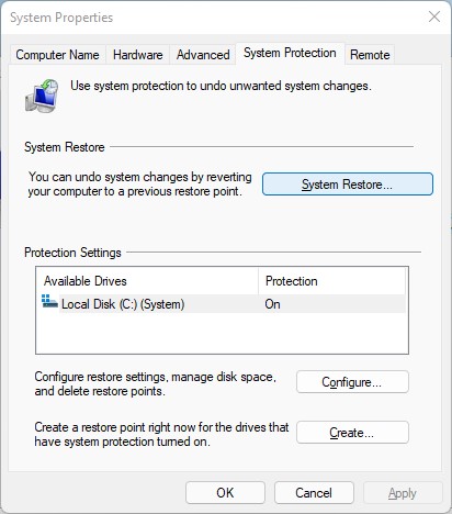 System Restore Undo System Restore Button