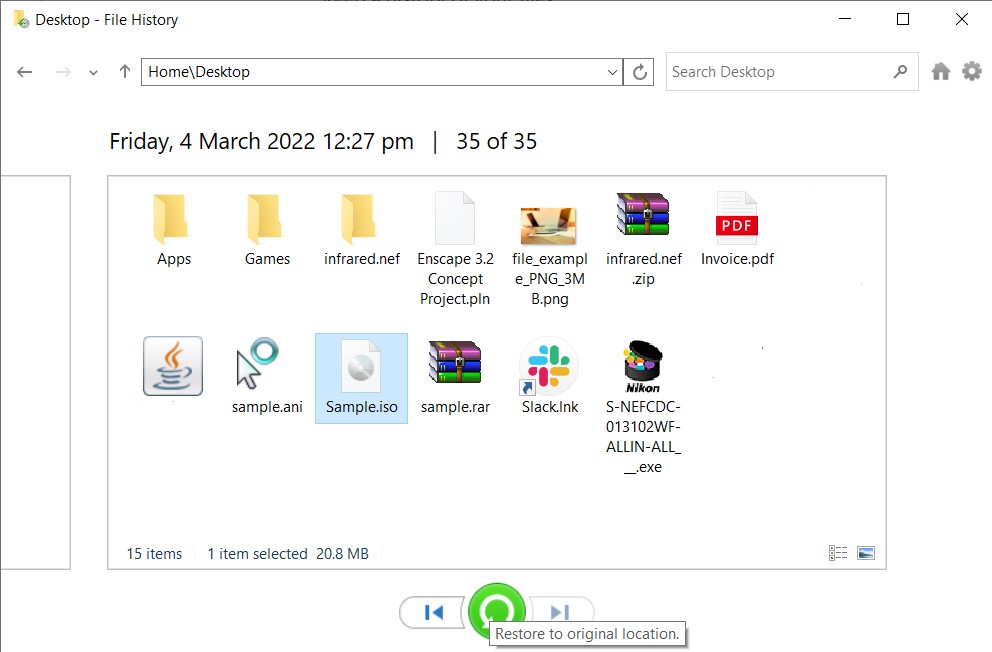 iso file history restore