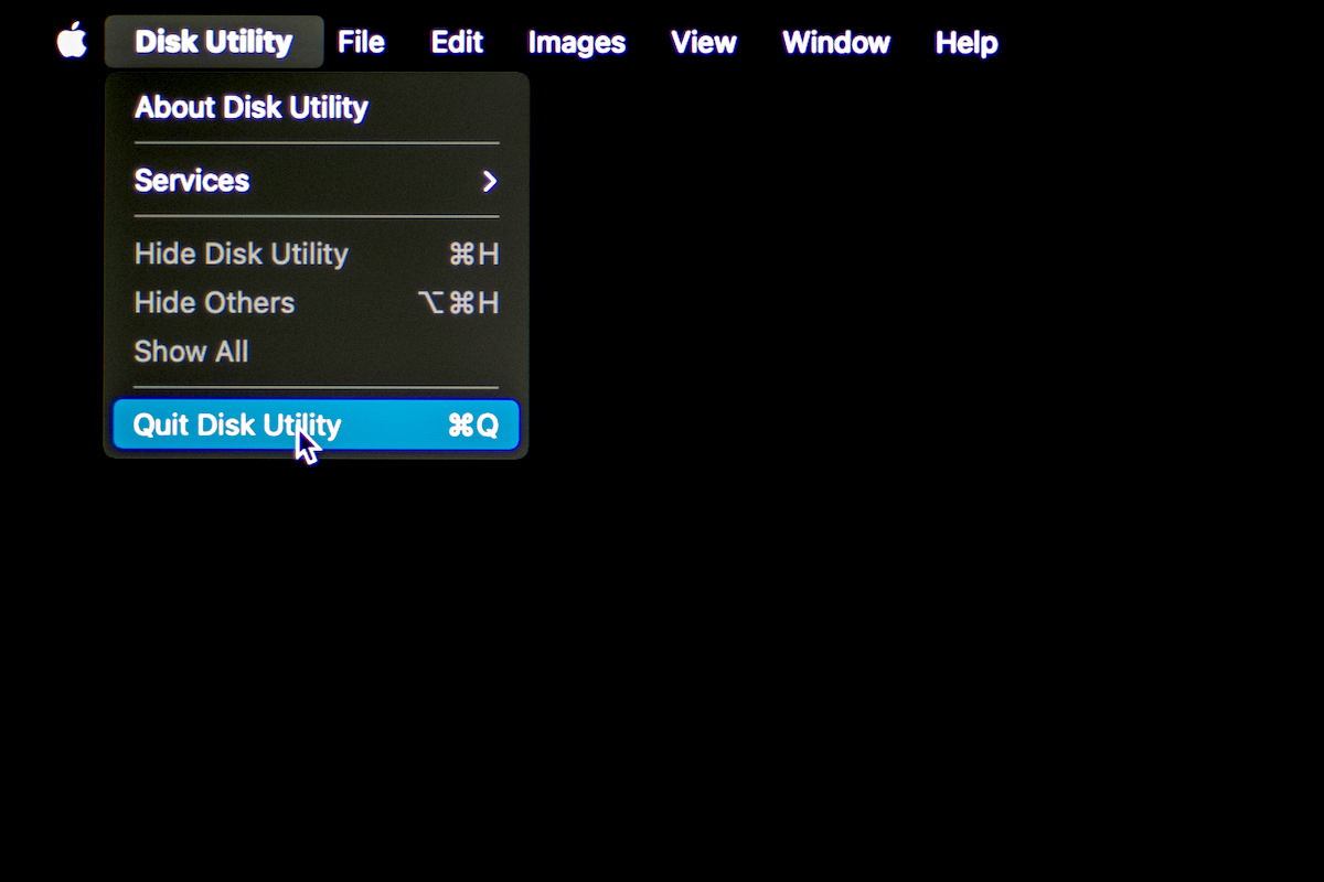 quit disk utility in recovery mode