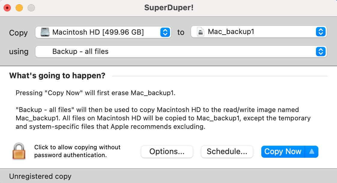 use superduper to backup mac