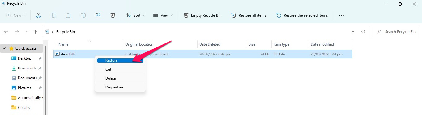 Restore tiff from the recycle bin.