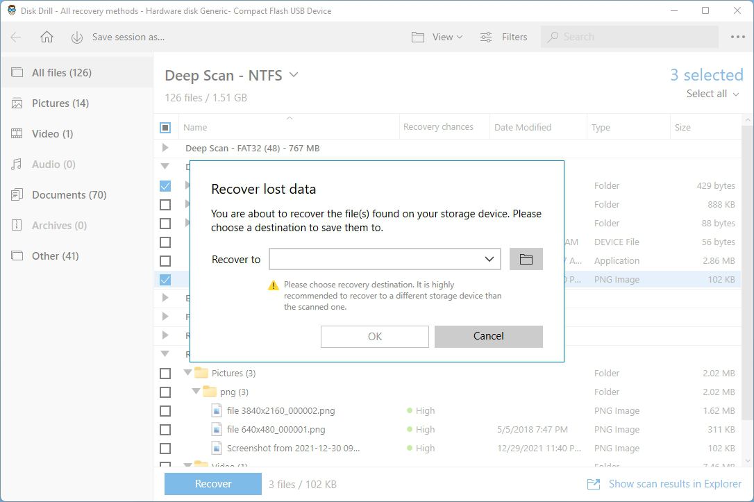 Disk Drill Choose Destination