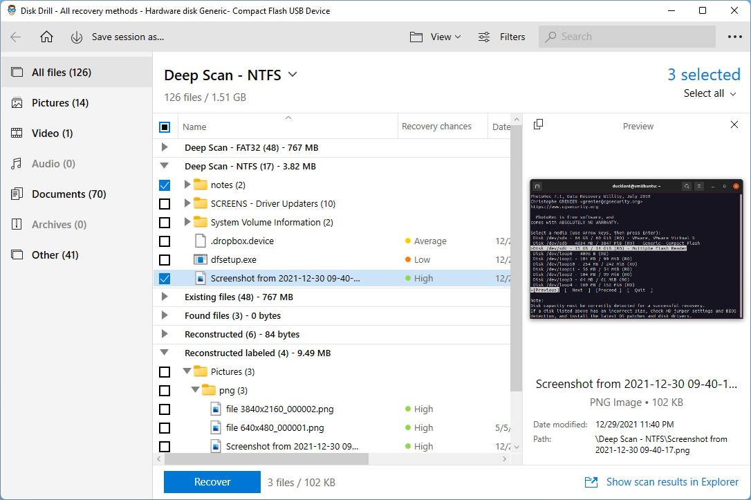 Disk Drill File Selection