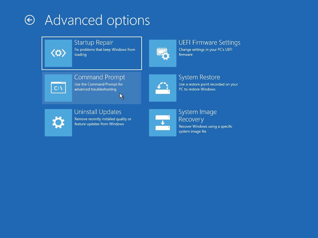 Windows Setup Advanced Options Command Prompt