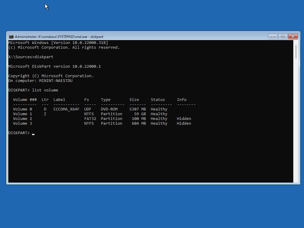 Windows Setup Command Prompt Diskpart List Volume