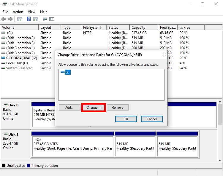 how to change drive letter and paths in disk management