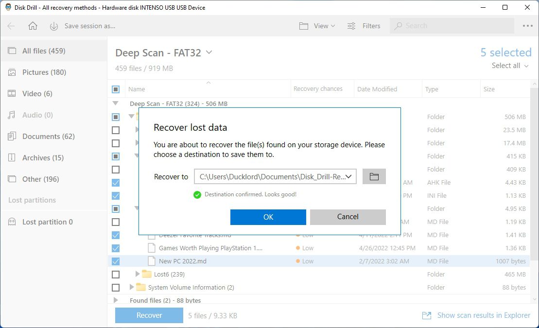 Choosing Output Folder in Disk Drill