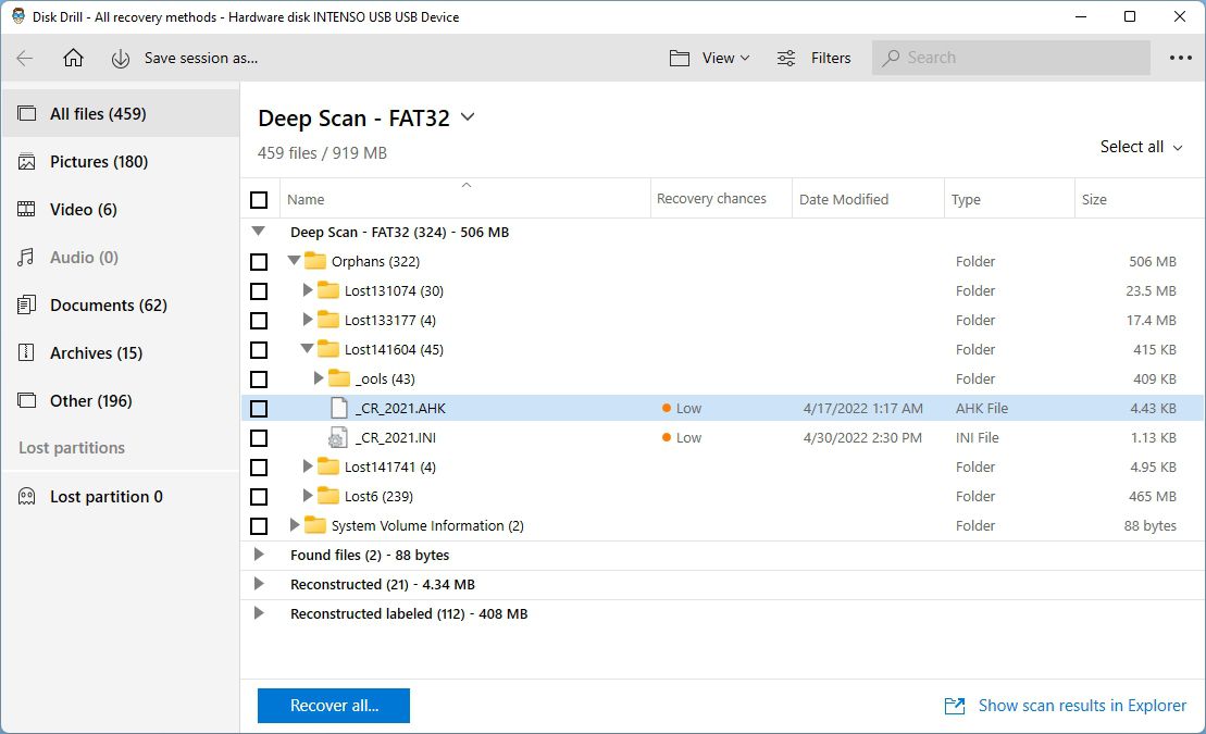 Disk Drill Located Files