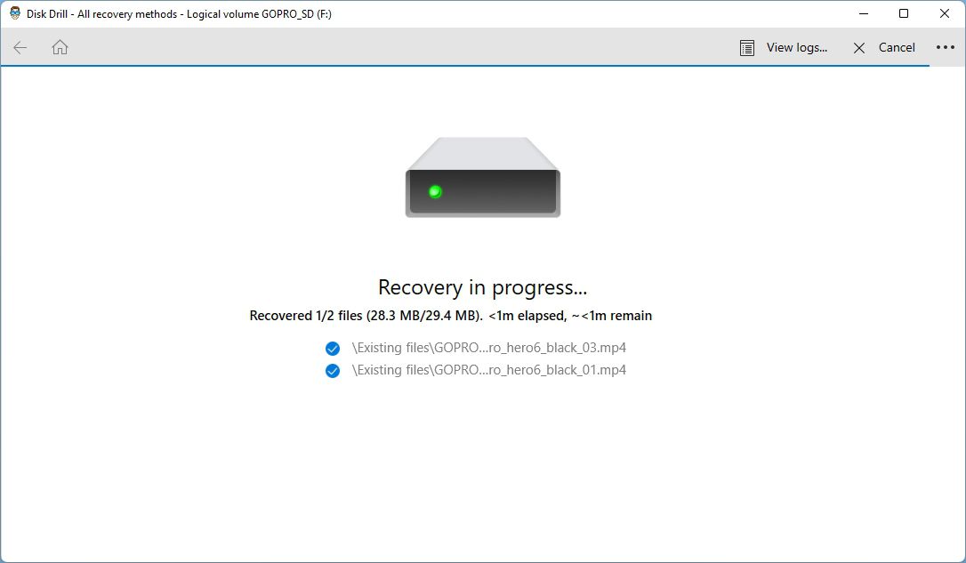 Disk Drill Recovery In Progress
