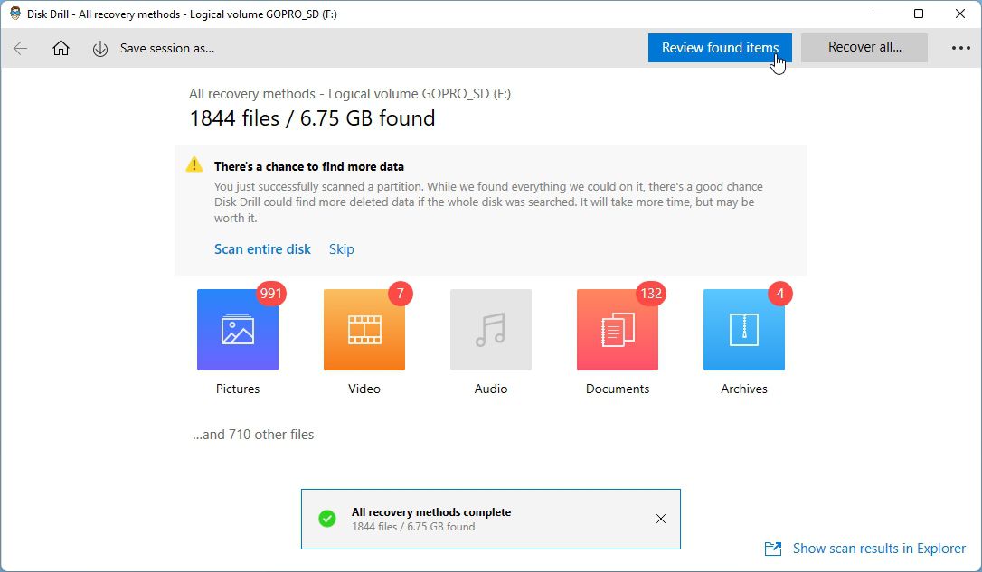 Disk Drill Scan Completed Review Found Items