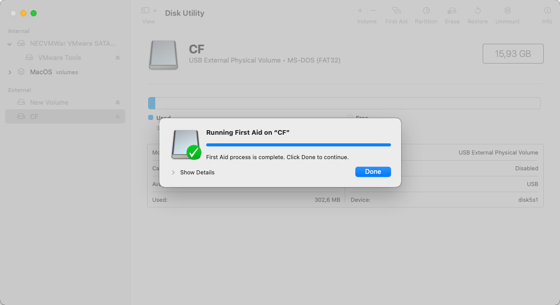 Disk Utility Running First Aid on Device