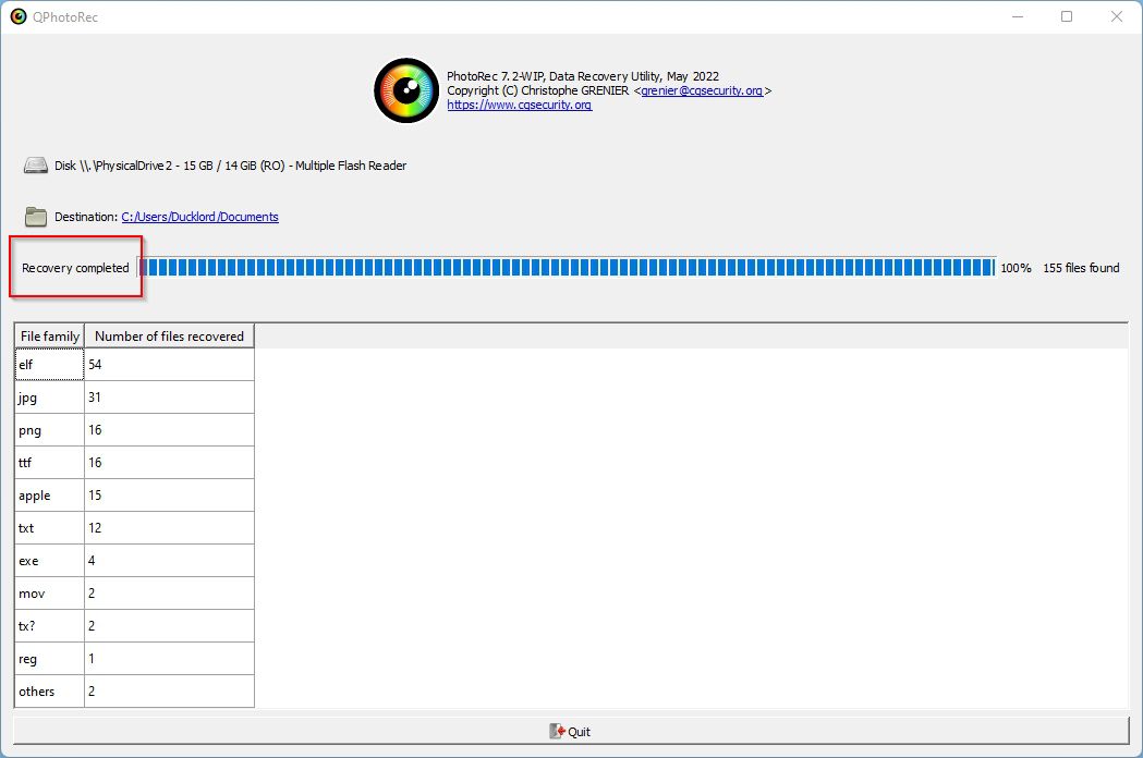 QPhotoRec Recovery Completed