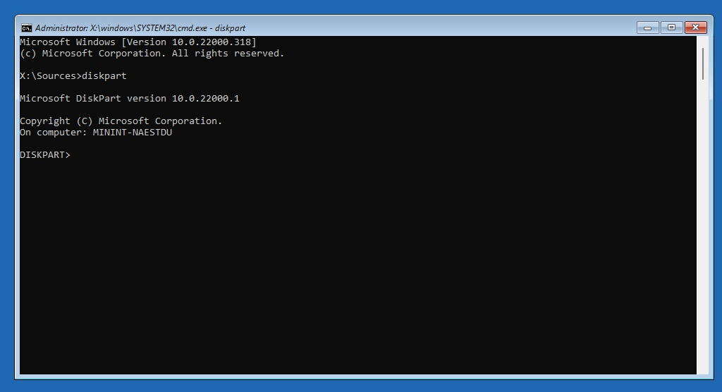 Windows Setup Command Prompt Diskpart