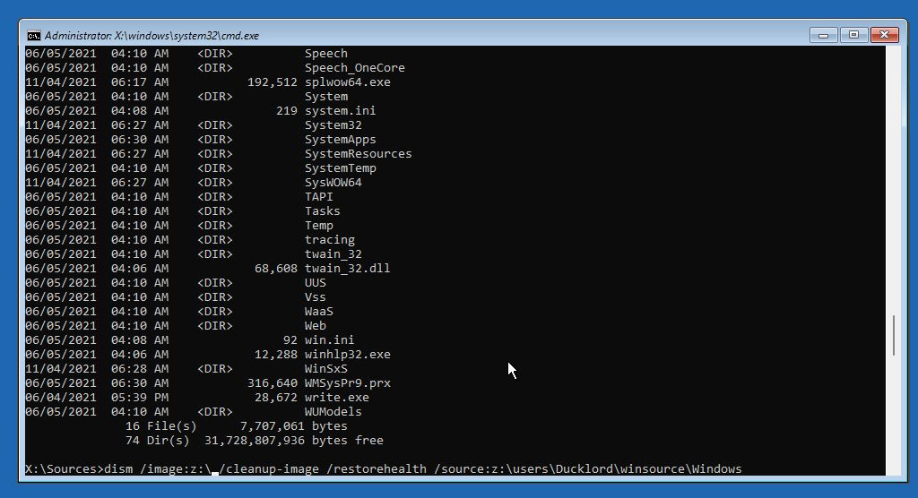 Windows Setup Command Prompt Dism RestoreHealth