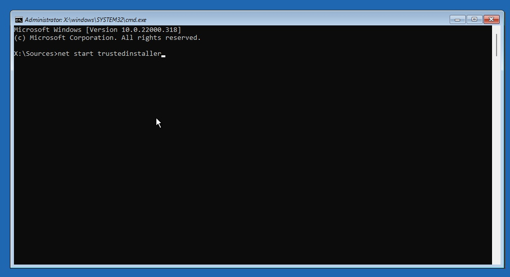 Windows Setup Command Prompt Starting TrustedInstaller