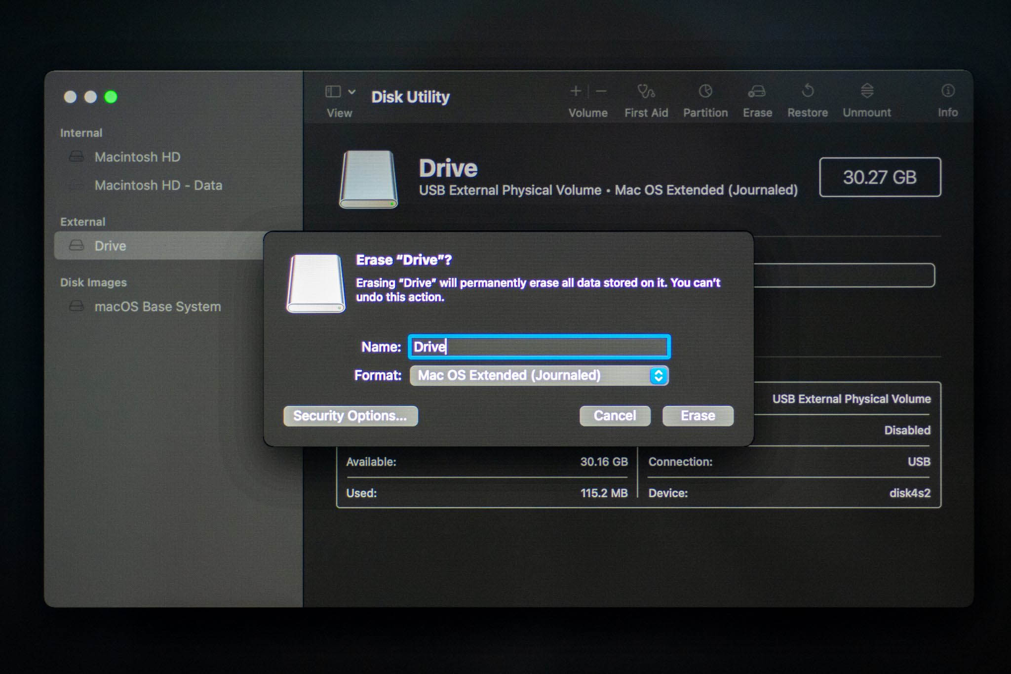 erase drive in disk utility mac