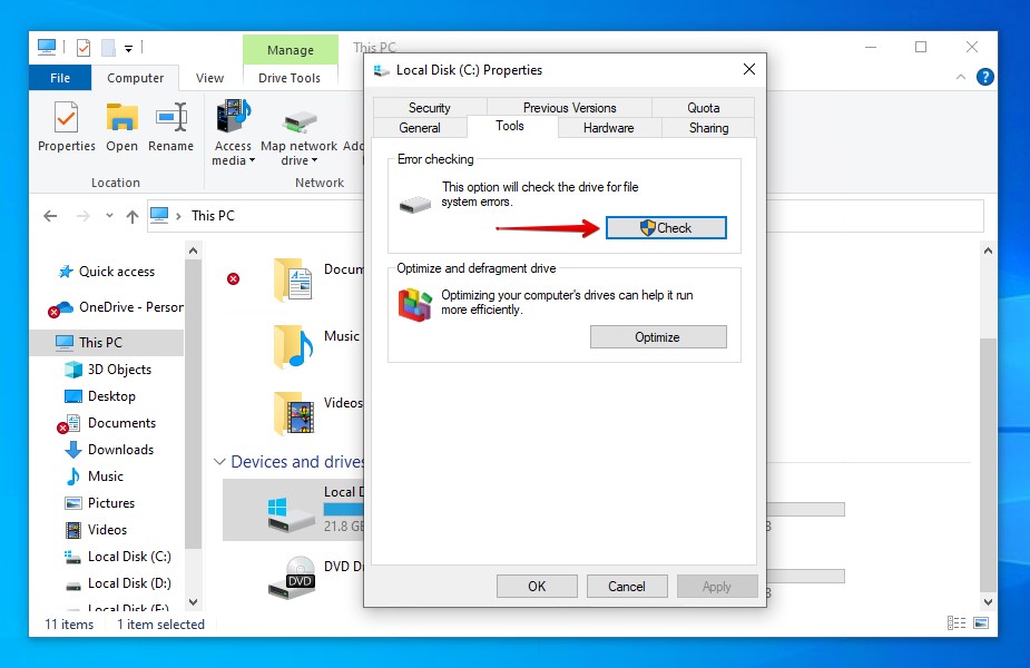 Selecting error checking.