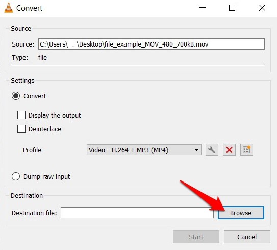 VLC convert browse files.