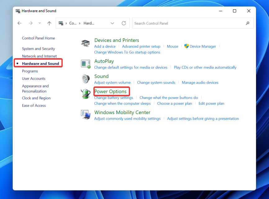 power settings in control panel