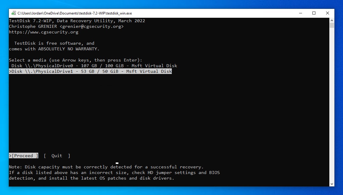 Selecting the drive containing the FAT partition.