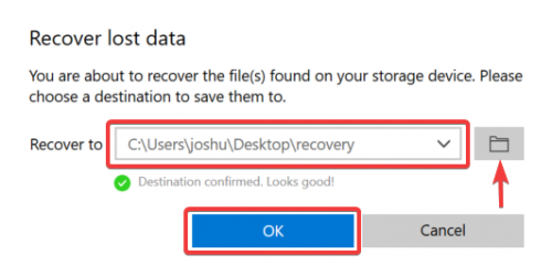 selecting destination for saving the recovered files
