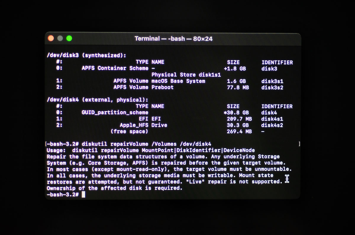 repair drive in terminal recovery mode