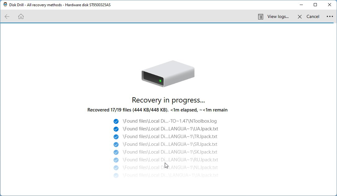 Disk Drill Recovery In Progress